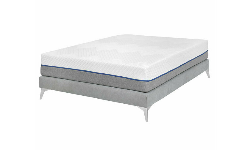 Pack sommier tapissier gris, pieds chroms et matelas 