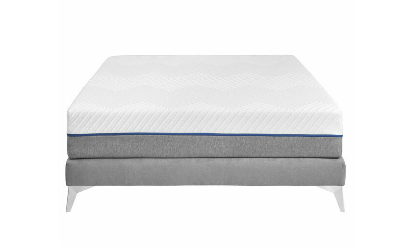 Pack sommier tapissier gris, pieds chroms et matelas dhoussable