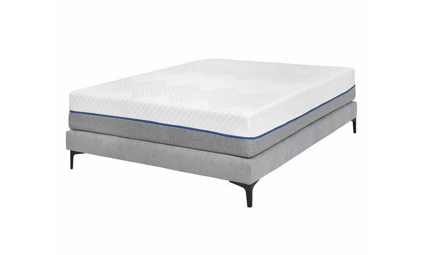 Pack sommier tapissier gris, pieds noirs et matelas 