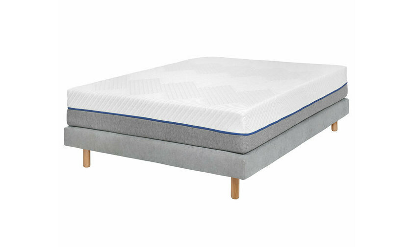 Pack sommier tapissier gris, pieds bois et matelas 