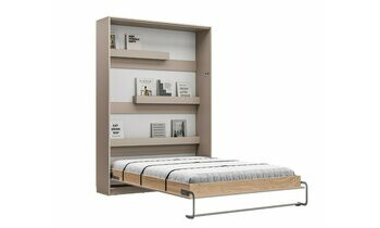 Lit escamotable Helios deux places taupe ouvert + matelas