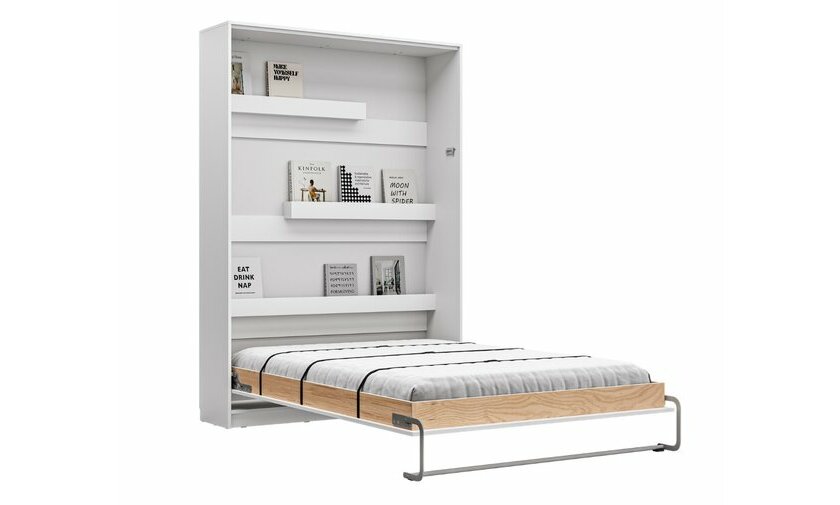 Lit escamotable Helios deux places blanc ouvert + matelas