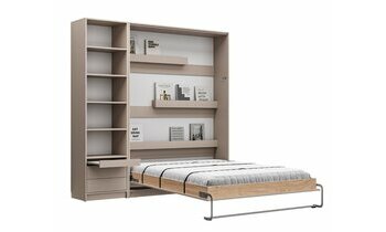 Lit escamotable taupe Helios avec ses deux colonnes de rangement ouvert
