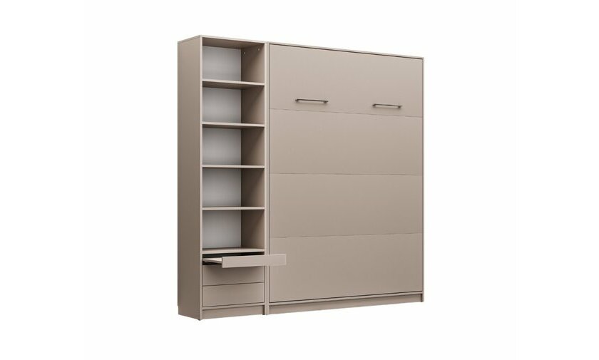 Lit escamotable taupe Helios avec ses sa colonne de rangement ouvert