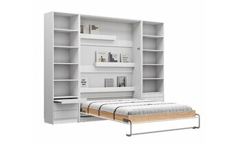 Lit escamotable blanc Helios avec ses sa colonne de rangement ouvert