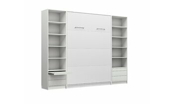 Lit escamotable blanc Helios avec ses sa colonne de rangement ferm