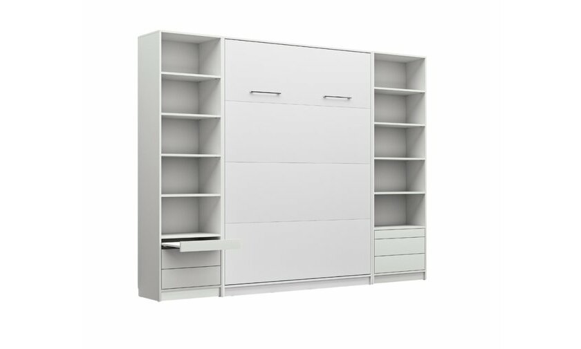 Lit escamotable blanc Helios avec ses sa colonne de rangement ferm