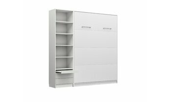 Lit escamotable blanc Helios avec ses deux colonnes de rangement ouvert