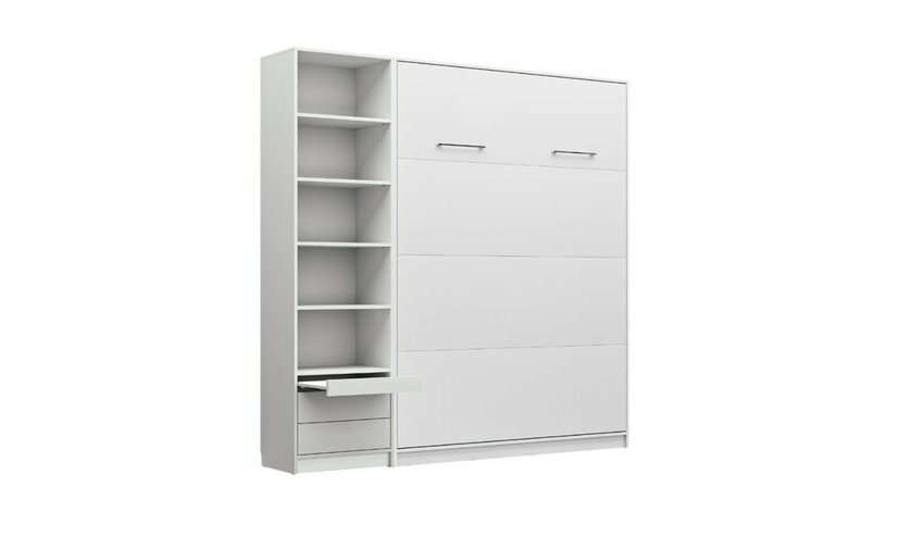 Lit escamotable blanc Helios avec ses deux colonnes de rangement ouvert