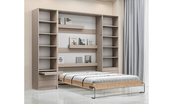 Lit escamotable 2 places taupe gain de place