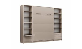 Lit escamotable taupe Helios avec ses sa colonne de rangement ferm