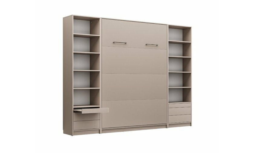 Lit escamotable taupe Helios avec ses sa colonne de rangement ferm