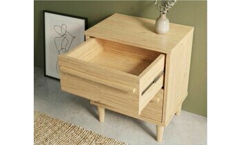 Table de chevet bois massif finition bois naturel - tiroir ouvert